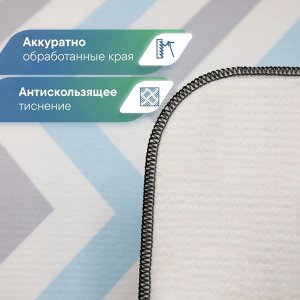 Коврик для ванной комнаты и туалета 50х85 см противоскользящий, безворсовый, термоизоляционный, с тканевой поверхностью и противоскользящей основой (серо-голубой)