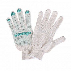 Перчатки, хб, вязка 10 класс, 3 нити, размер 9, с ПВХ точками, белые, Greengo