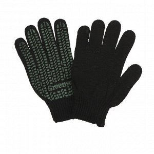 Перчатки, х/б, вязка 10 класс, 4 нити, размер 9, с ПВХ протектором, чёрные, Greengo