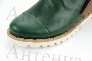 Ботинки натуральная кожа зеленый/коричневый