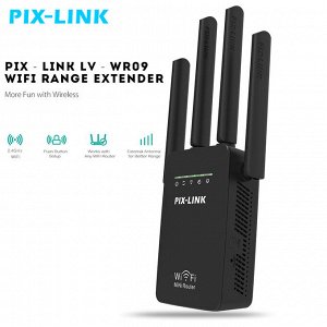 NEW ! Ретранслятор, маршрутизатор, точка доступа Wi-Fi PIX-LINK, расширитель диапазона с 4 внешними антеннами, WPS-защита, EU