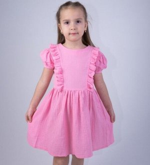Платье для девочки из муслина короткий рукав хлопок цвет Розовый (Тимошка)