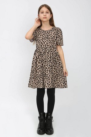 Платье для девочки Леопард короткий рукав-фонарик арт. ПЛ-372