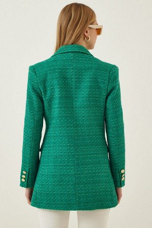 Женский зеленый твидовый пиджак на пуговицах WF00004