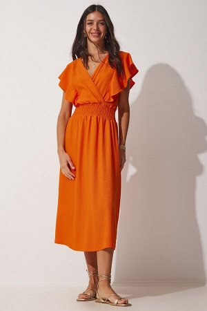 Женское оранжевое трикотажное платье с воланами CI00025