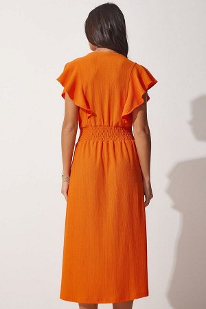 Женское оранжевое трикотажное платье с воланами CI00025