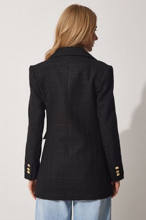 Женский черный твидовый пиджак на пуговицах WF00004