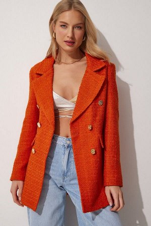 Женский оранжевый твидовый пиджак на пуговицах WF00004