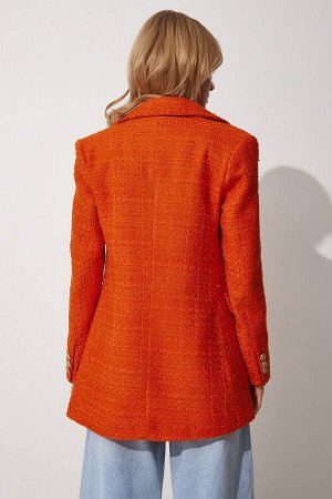 Женский оранжевый твидовый пиджак на пуговицах WF00004