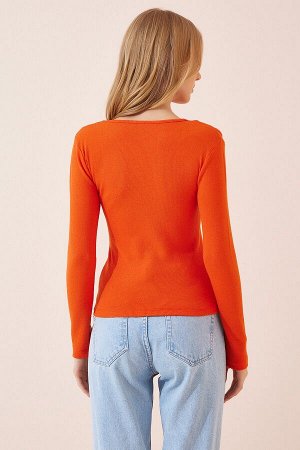Женская оранжевая вязаная блузка с вырезами GT00209