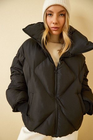 Женская черная куртка-пуховик оверсайз RV00006