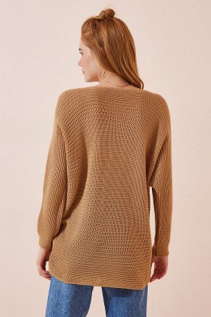 Женский длинный трикотажный свитер с вырезом «лодочкой» ZA00067
