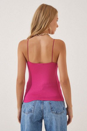 Женская темно-розовая трикотажная боди-блузка с веревочными ремнями LD00018