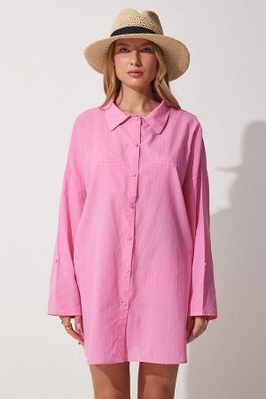 Женское розовое пляжное платье-рубашка UB00018