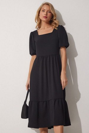 Женское летнее платье Airobin черного цвета с квадратным воротником ZH00023