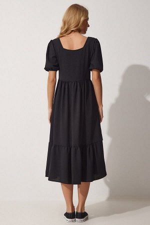 Женское летнее платье Airobin черного цвета с квадратным воротником ZH00023