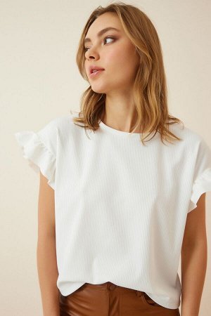 Женская белая трикотажная блузка с рюшами ZH00004