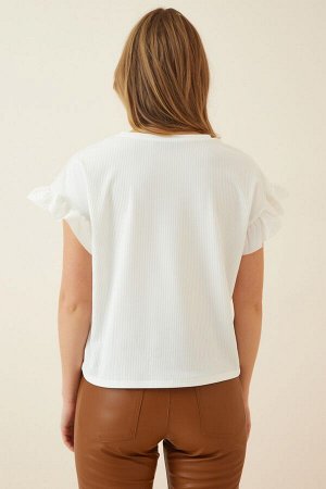 Женская белая трикотажная блузка с рюшами ZH00004