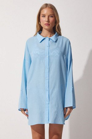 Женское синее пляжное платье-рубашка UB00018