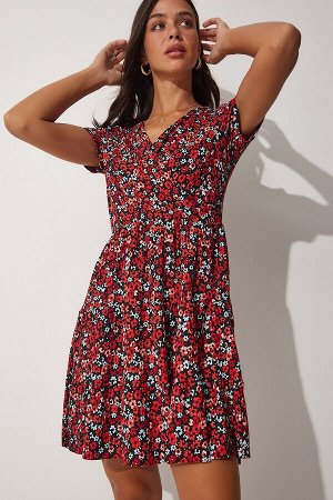 Женское летнее трикотажное платье красного цвета с запахом и воротником MC00164