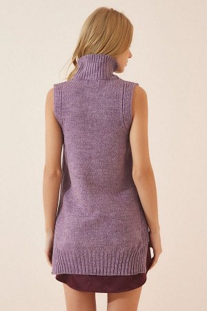 Женская сиреневая водолазка с шерстяным длинным трикотажным свитером XS00019