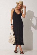 Женское ажурное летнее трикотажное платье с черными ремешками NF00044