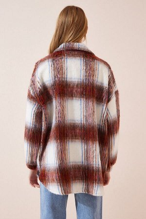 happinessistanbul Женская куртка-рубашка оверсайз Stash с эффектом кирпичной шерсти цвета экрю DD01145