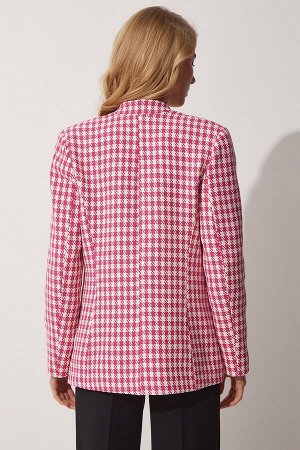 Женский розовый фактурный пиджак с рисунком «гусиные лапки» WF00025