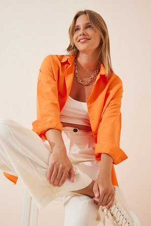 Женская оранжевая длинная базовая рубашка оверсайз DD00842