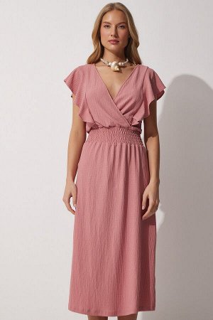 Женское трикотажное платье с воланами пыльной розы CI00025