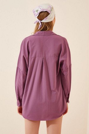 Женская темно-сиреневая длинная базовая рубашка оверсайз DD00842