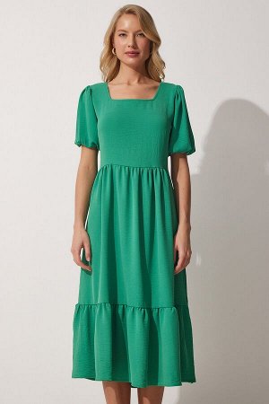 Женское летнее платье Airobin ярко-зеленого цвета с квадратным воротником ZH00023
