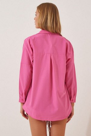 Женская ярко-розовая длинная базовая рубашка оверсайз DD00842