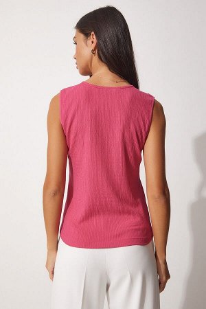Женская розовая вязаная блузка с квадратным воротником DD01200