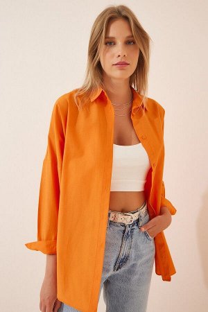Женская светло-оранжевая длинная базовая рубашка оверсайз DD00842