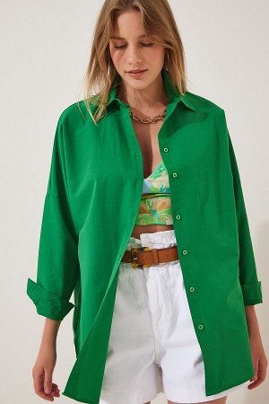 Женская яркая зеленая длинная базовая рубашка оверсайз DD00842