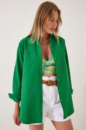 Женская яркая зеленая длинная базовая рубашка оверсайз DD00842