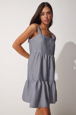 Женское летнее тканое платье на пуговицах с квадратным воротником дымчатого цвета DD01199