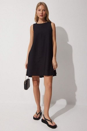 Женское черное летнее тканое платье А-силуэта BF00067