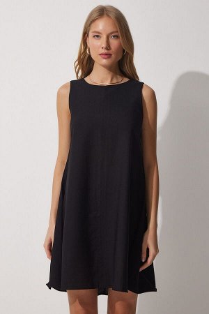 Женское черное летнее тканое платье А-силуэта BF00067