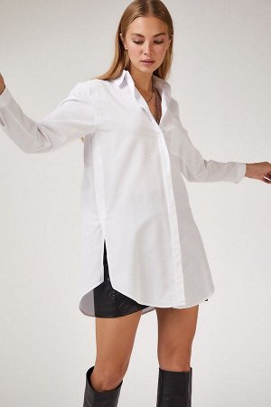 Женская белая длинная рубашка-бойфренд из поплина BP00045