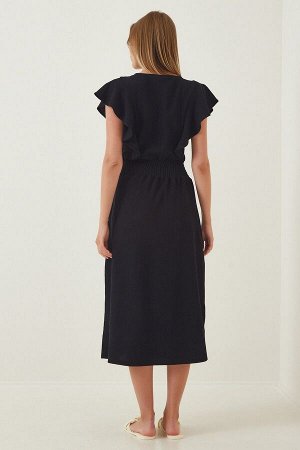Женское черное трикотажное платье с воланами CI00025