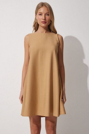 Женское летнее тканое платье-колокол бисквитного цвета BF00067