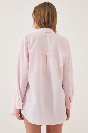 Женская светло-розовая длинная базовая рубашка оверсайз DD00842