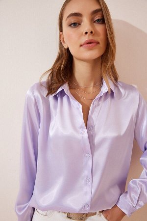 Женская сиреневая рубашка из легко струящегося атласа DD00990