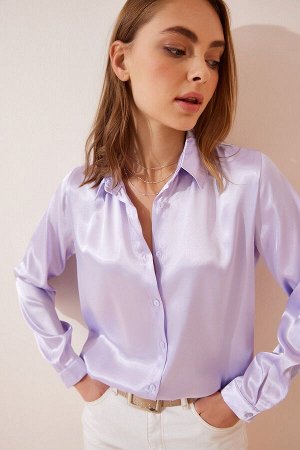 Женская сиреневая рубашка из легко струящегося атласа DD00990