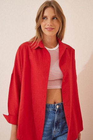 Женская длинная базовая рубашка среднего размера красного цвета DD00842