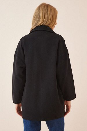 Женское черное кашемировое пальто оверсайз DE00015