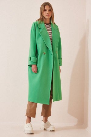 happinessistanbul Женское зеленое кашемировое пальто оверсайз в мужском стиле OH00038