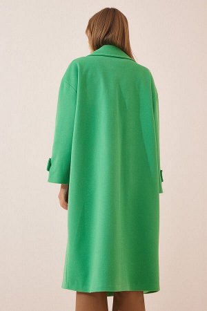 Женское зеленое кашемировое пальто оверсайз в мужском стиле OH00038